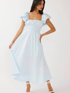Selfie Leslie Pale Blue Puff Sleeve Midi Dress